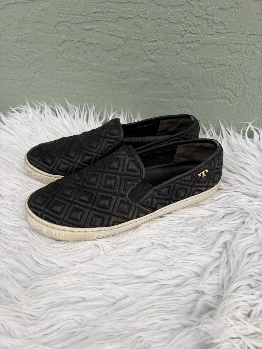 Tory Burch Jesse Quilted Slip-on Black Leather Sneaker Flats Size 8
